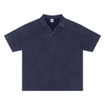 Retro Distressed Waffle Vintage Wash Polo T-Shirt