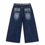 Vintage Washed Double-Waist Wide-Leg Denim Jeans