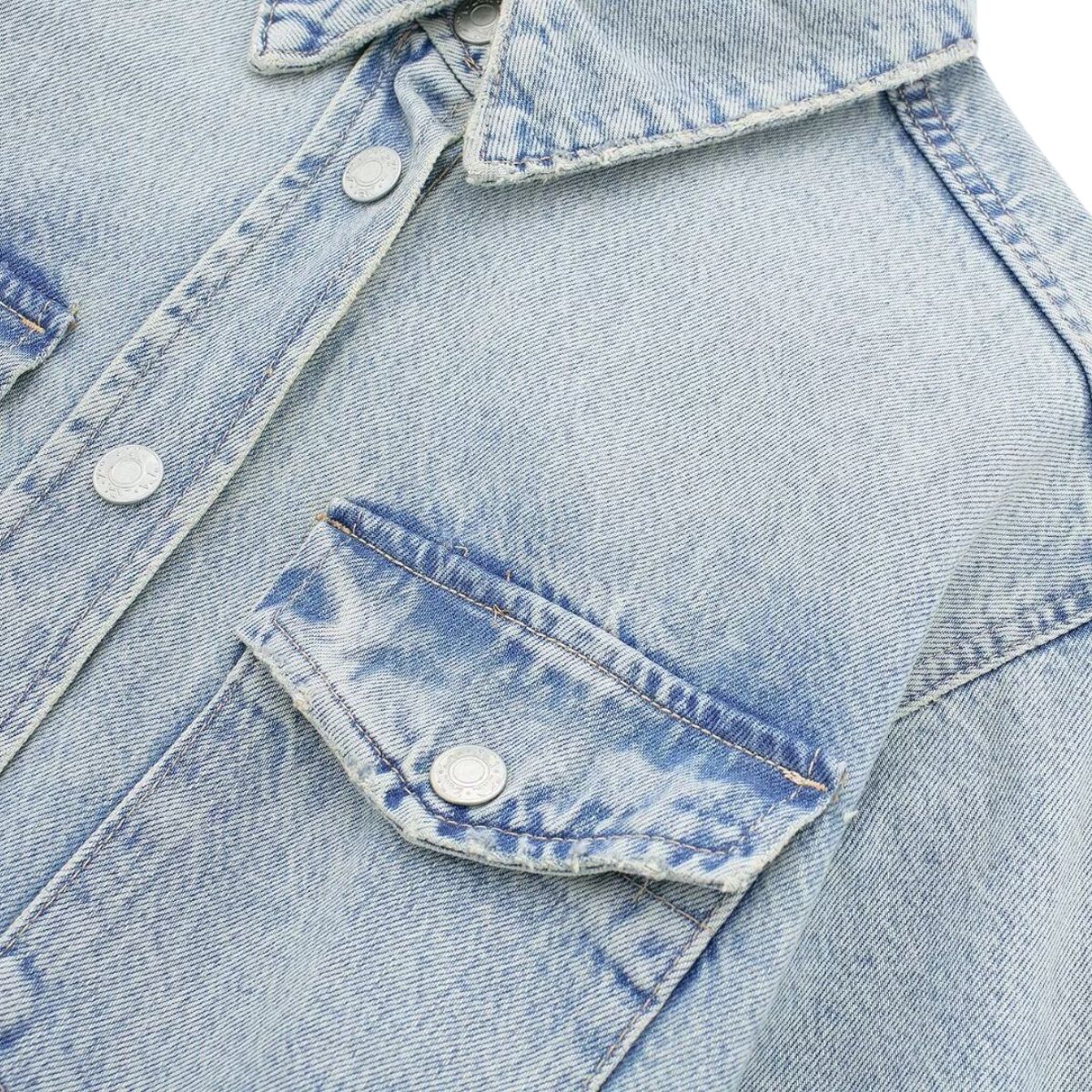 Women's Loose Street Style Mid-length Double Pocket Denim Shirt