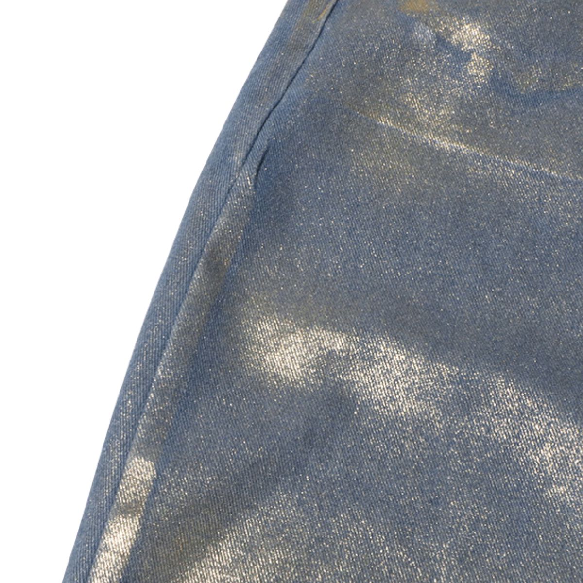 Women's Metallic Coated Denim Midi Skirt