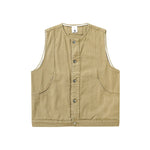 Crew Neck Button-Front Denim Vest