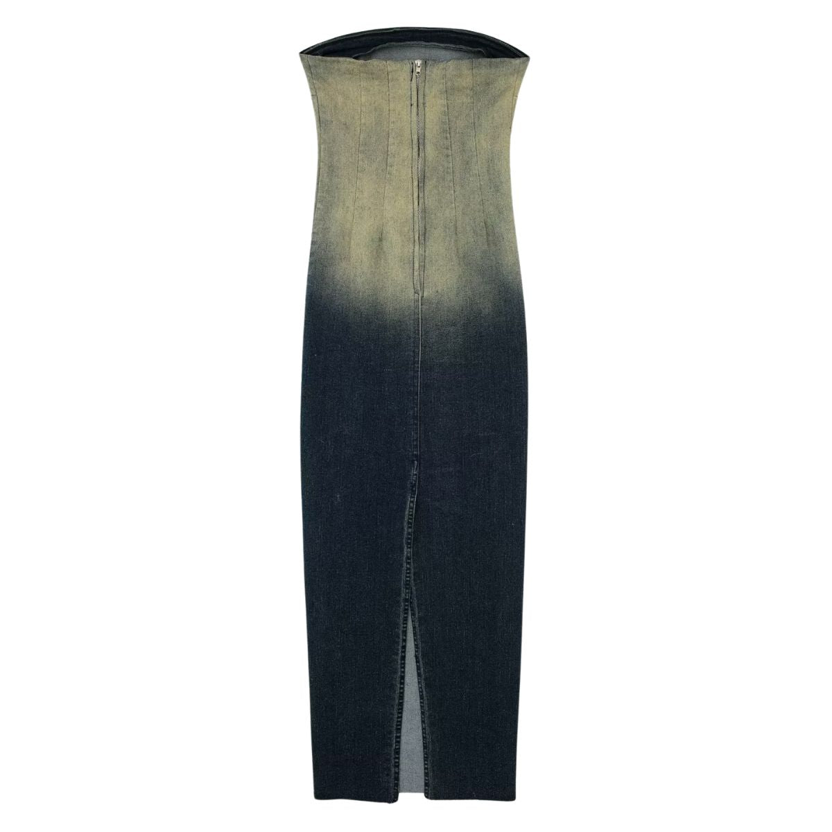 Ombre Denim Strapless Midi Dress