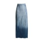 Women's Metallic Coated Denim Midi Skirt