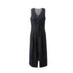 V-Neck Sleeveless Denim Midi Dress
