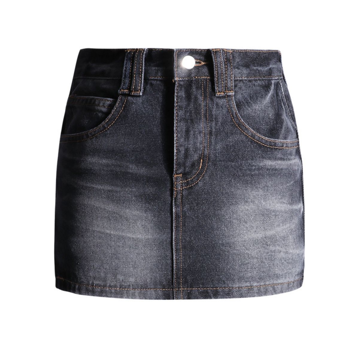 Dark Wash Faded Denim Mini Skirt