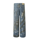 Graffiti Print Washed Wide-Leg Jeans