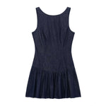 Low-Cut Back Ruffle Mini Denim Dress