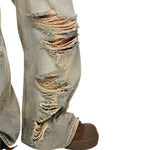 Vintage Distressed Wide Straight Leg Denim Jeans
