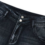 Double-Button Whiskered Wide-Leg Denim Shorts
