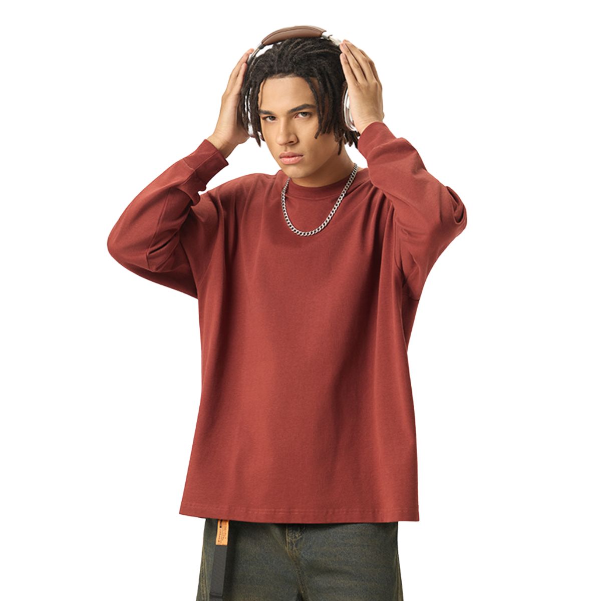 Solid Loose Fit Long-Sleeve Cotton T-Shirt 305gsm
