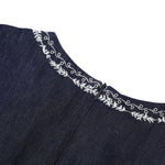 Embroidery Sleeveless Belted Denim Midi Dress
