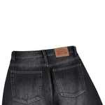 Faded Crackle Wash Baggy Curved Leg Denim Jeans