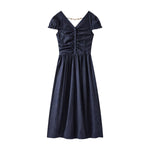 Puff sleeve Smocked Denim Midi Dress