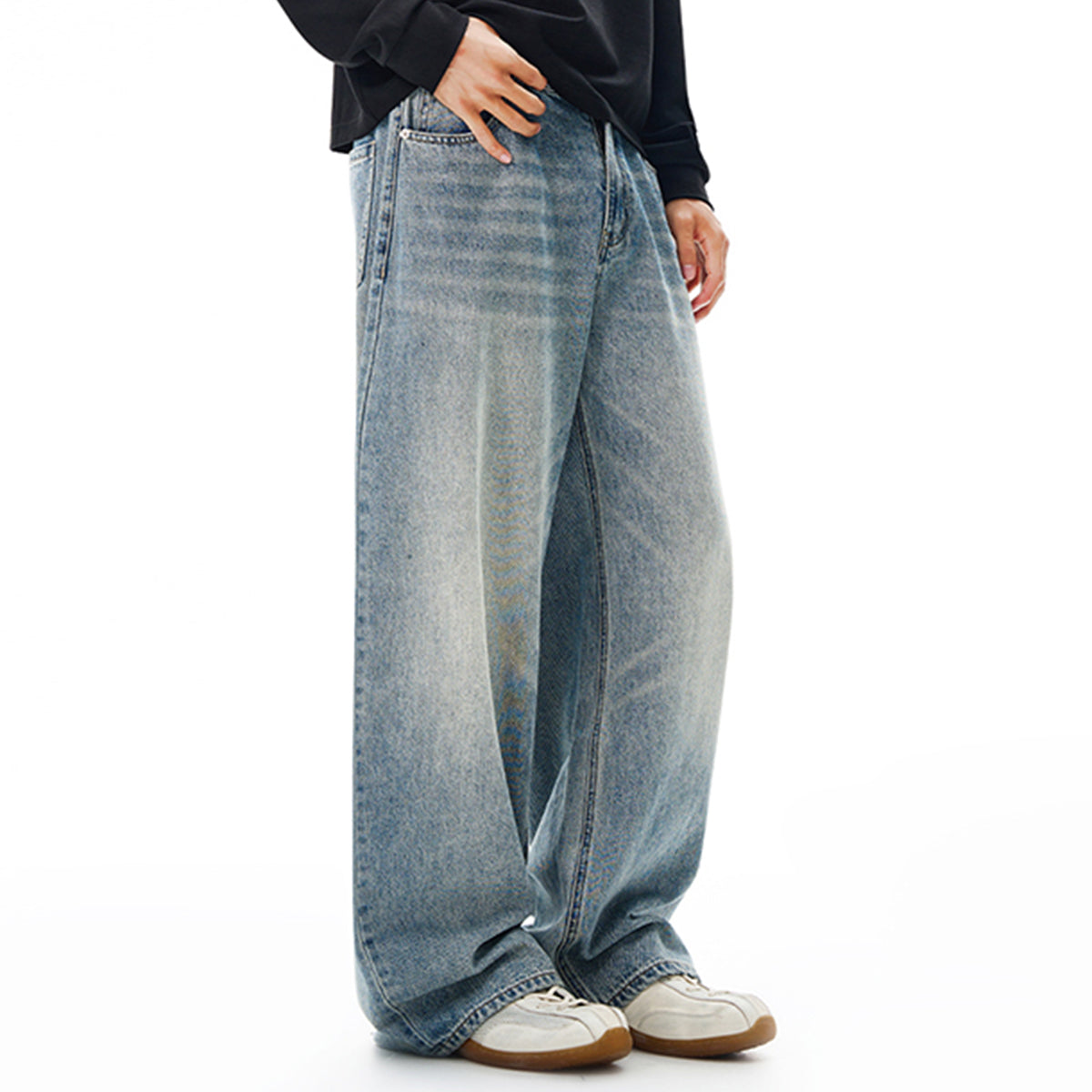 High Waisted Wide Leg Vintage Washed Casual Jeans