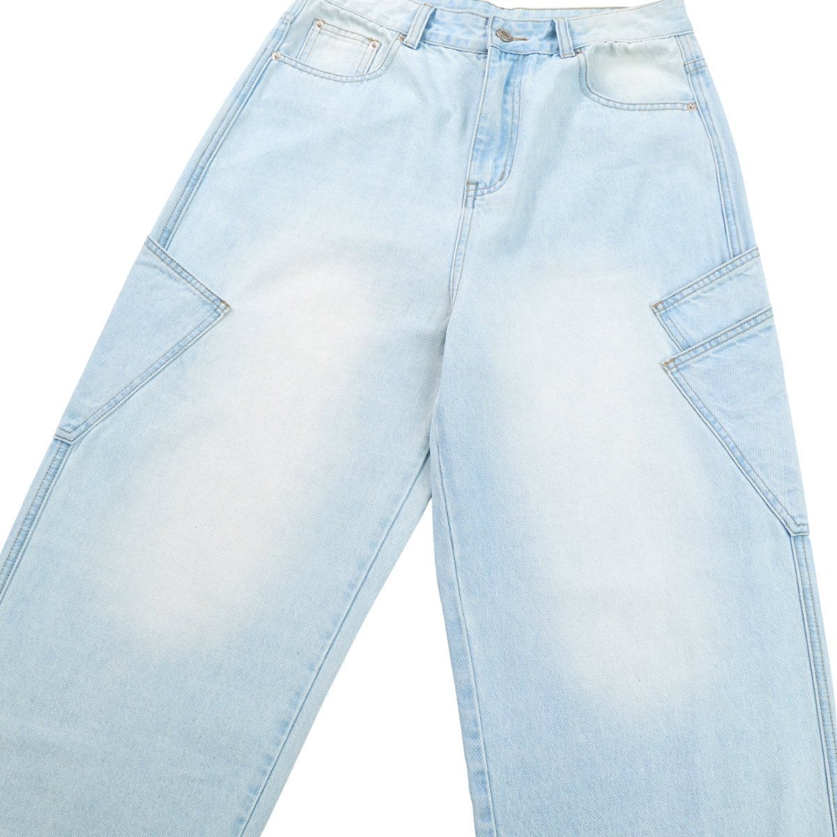 Faded Bleach Geometric-Pocket Baggy Jeans