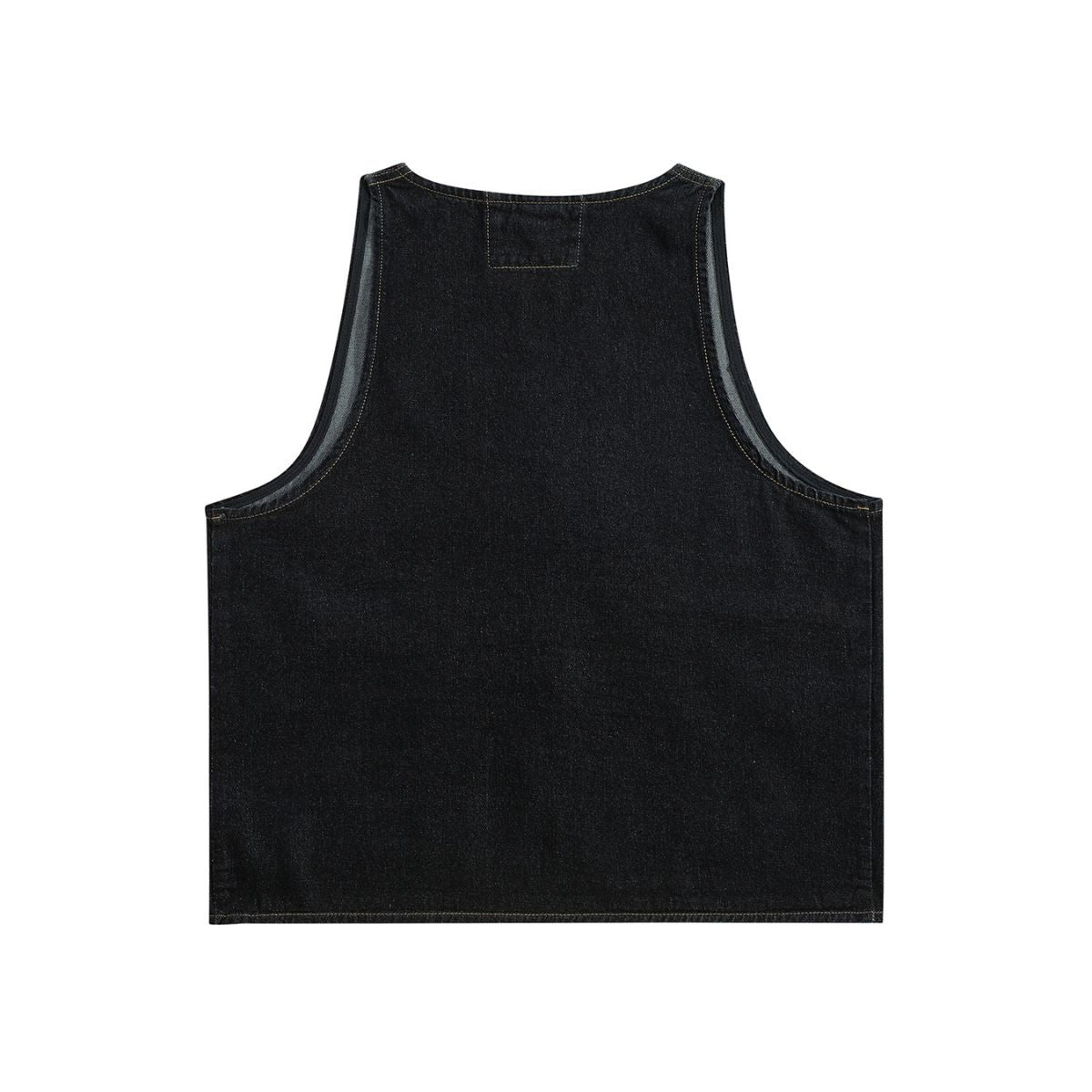 Unisex Black Zip-Up Denim Vest