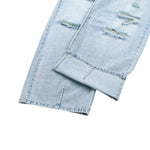 Wash Destroyed Pleated Baggy Jeans