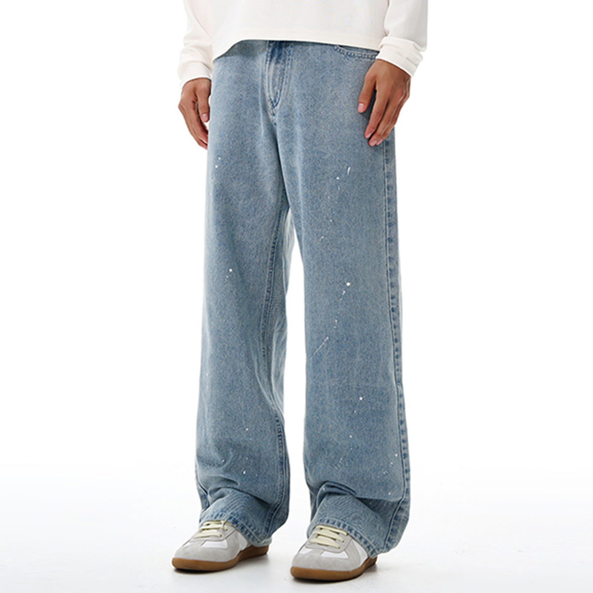 Artistic Paint Splatter Wide Leg Denim Jeans