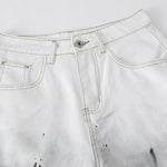 Ink-splatter Barrel Leg Denim Shorts