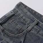 Front Panel Stitching Vintage Washed Denim Shorts