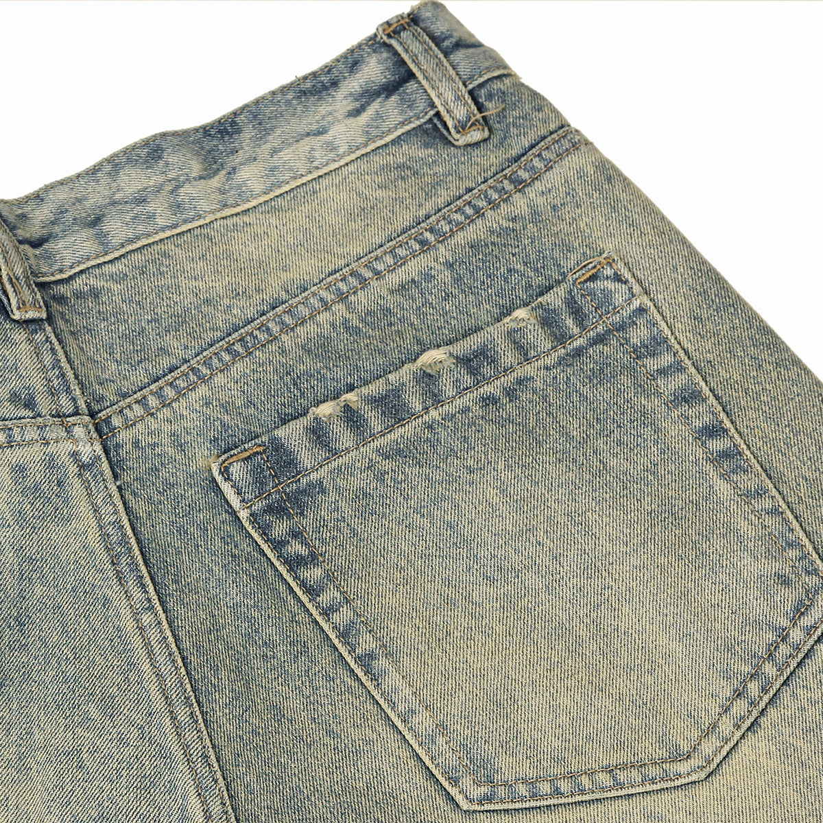 Vintage Wash Distressed Wide-Leg Jeans