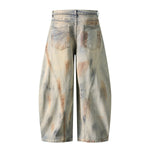 Muddy Wash Panel Stitching Barrel-Leg Jeans