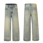 Vintage Wash Distressed Wide-Leg Jeans
