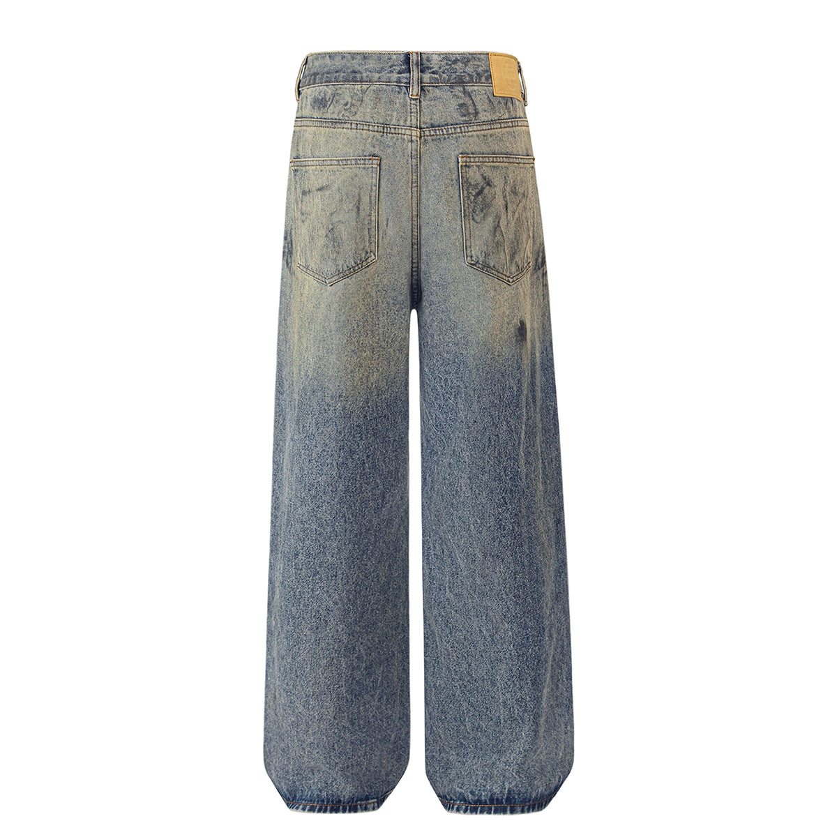 Faded Blue Vintage-Sanded Wide-Leg Jeans