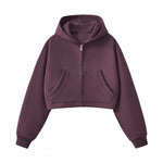 Women's Solid Zip-Front Cropped Hoodie