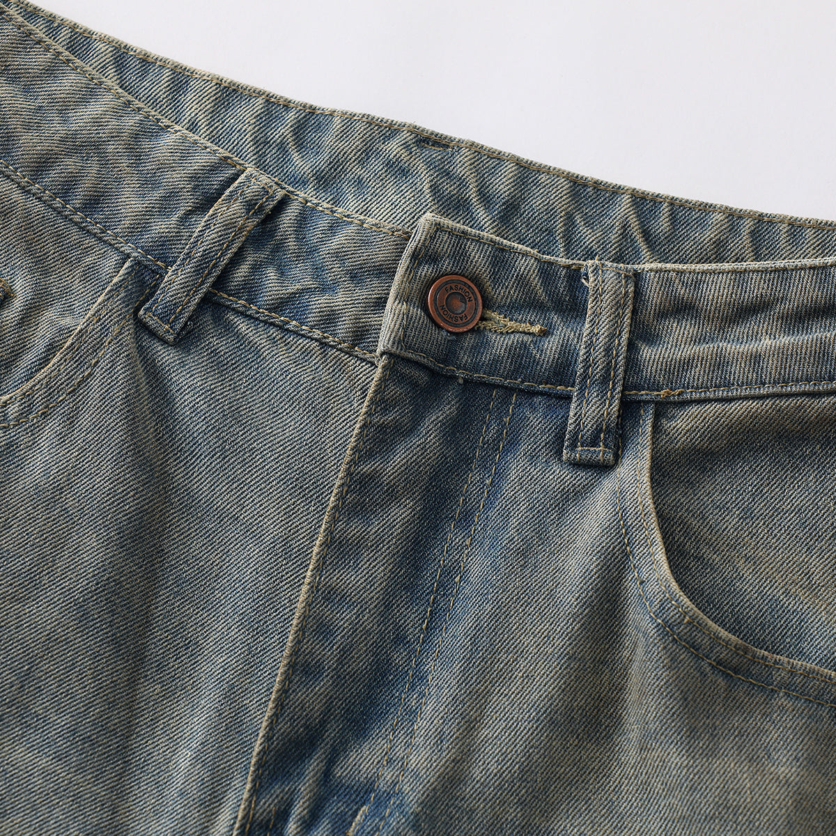 Panel Stitching Barrel-Leg Ripped Jeans