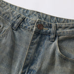 Panel Stitching Barrel-Leg Ripped Jeans