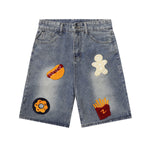 Cartoon Food Embroidery Fun Streetwear Denim Shorts