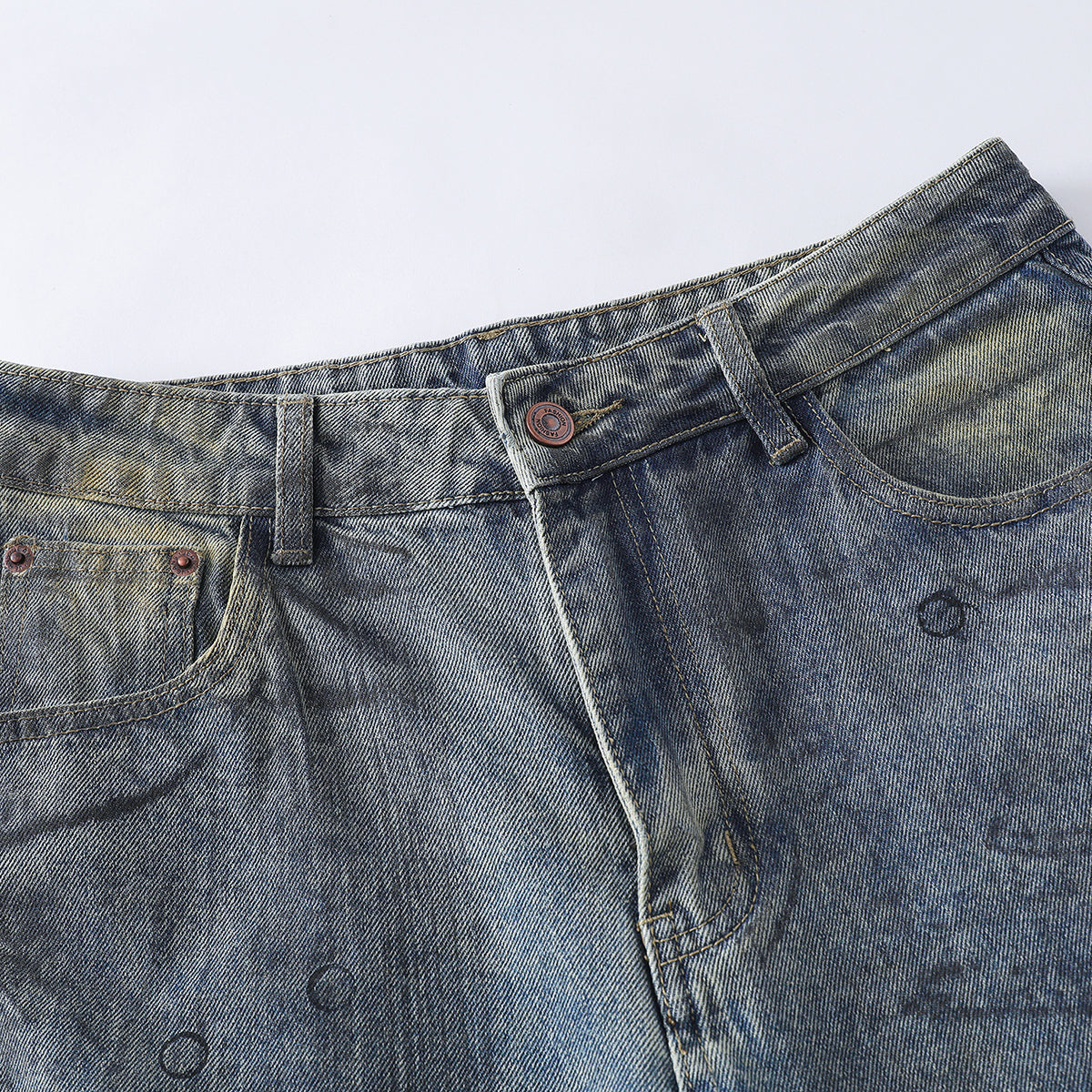 Vintage Washed Ripped Wide-Leg Jeans