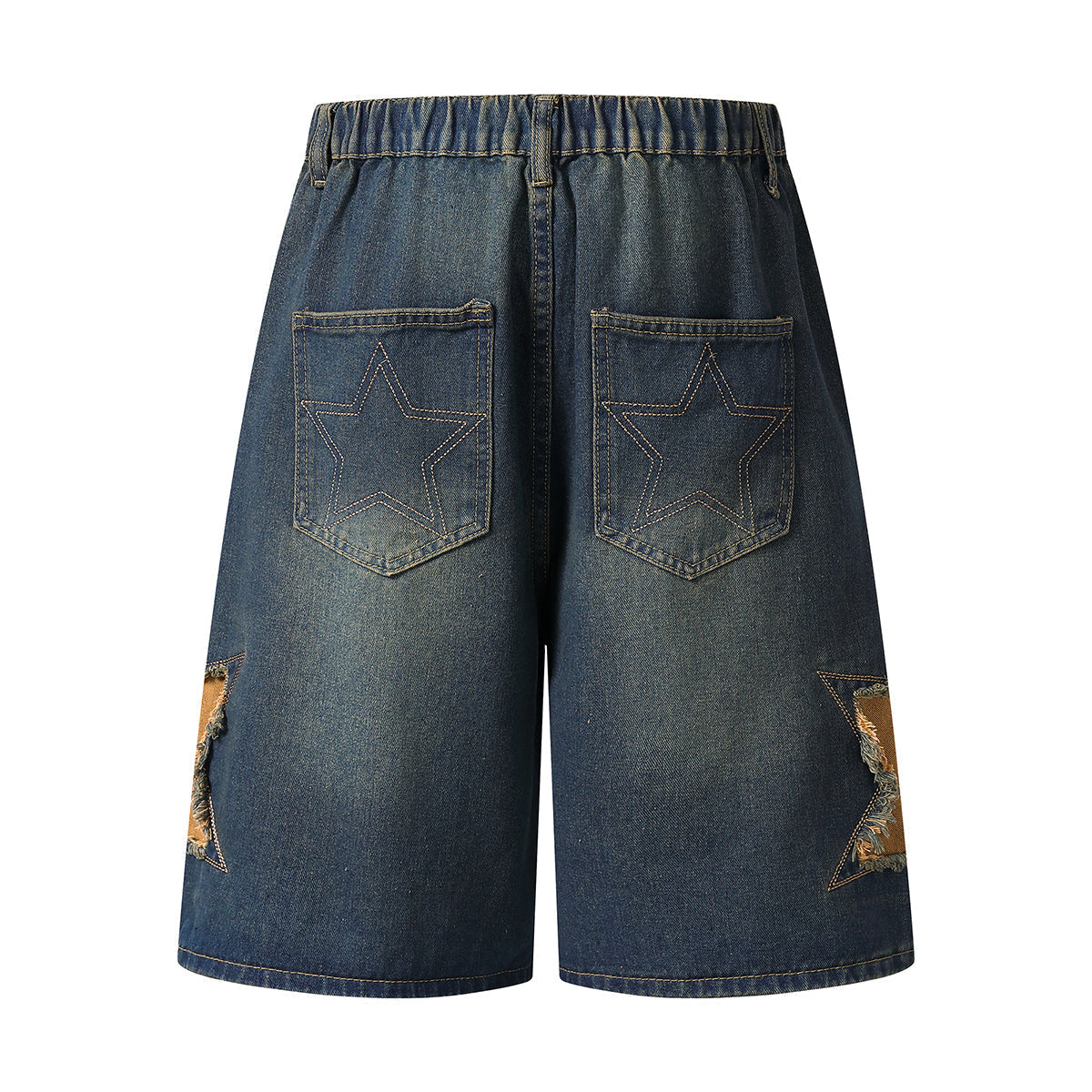 Elastic Waist Star Applique Bermuda Shorts