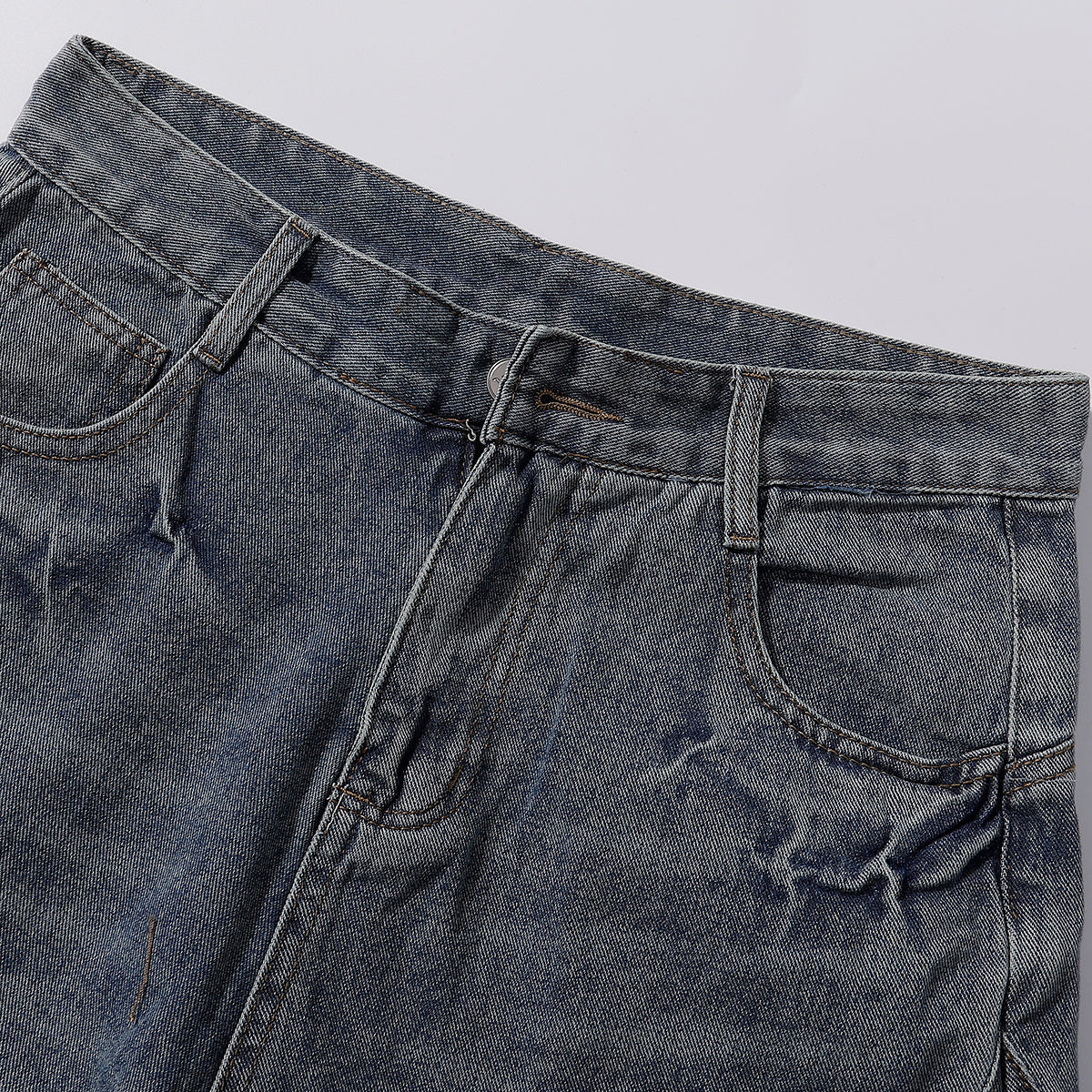 Front Panel Stitching Vintage Washed Denim Shorts