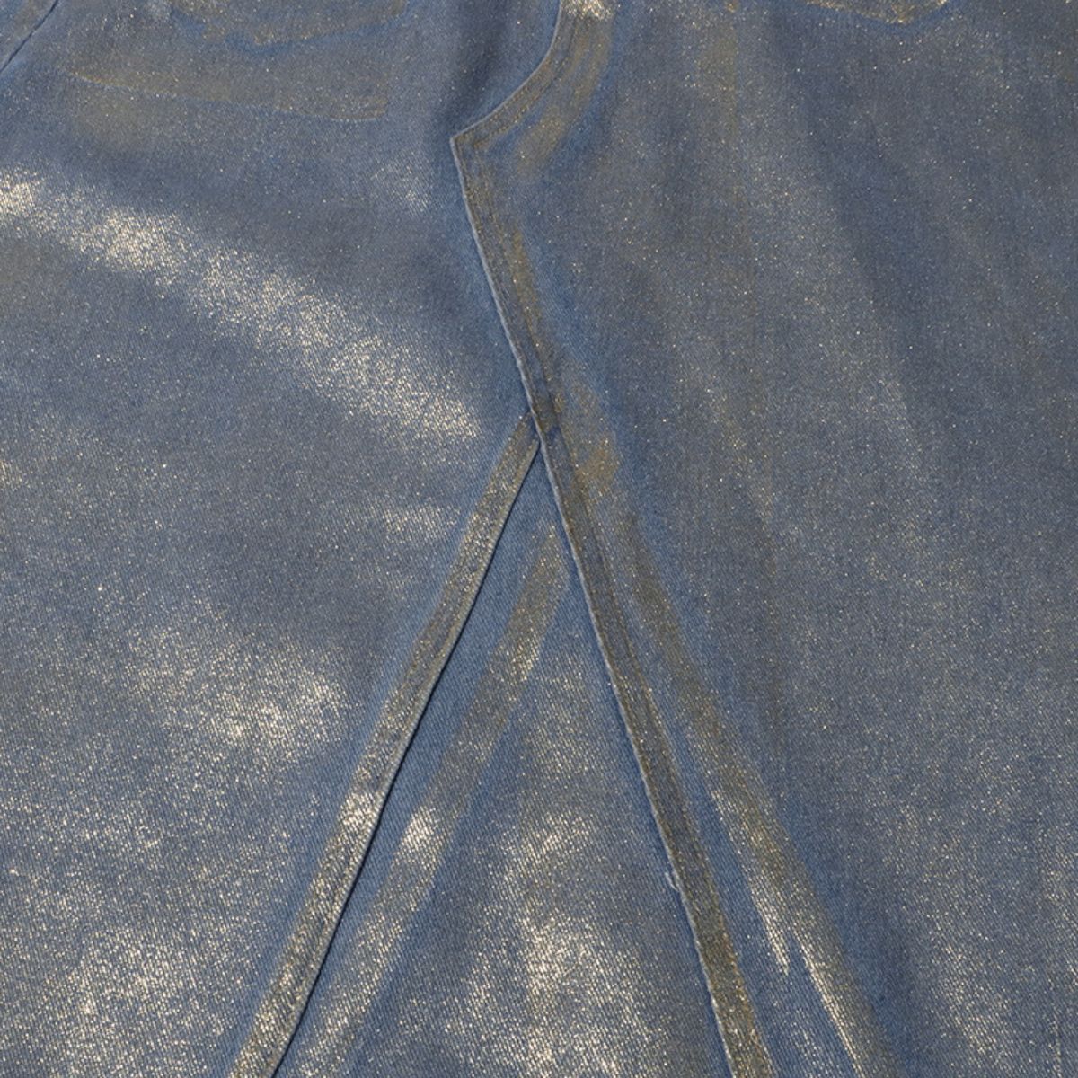 Women's Metallic Coated Denim Midi Skirt