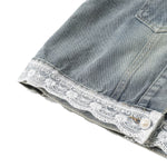 Vintage Wash Lace Trim Denim Vest