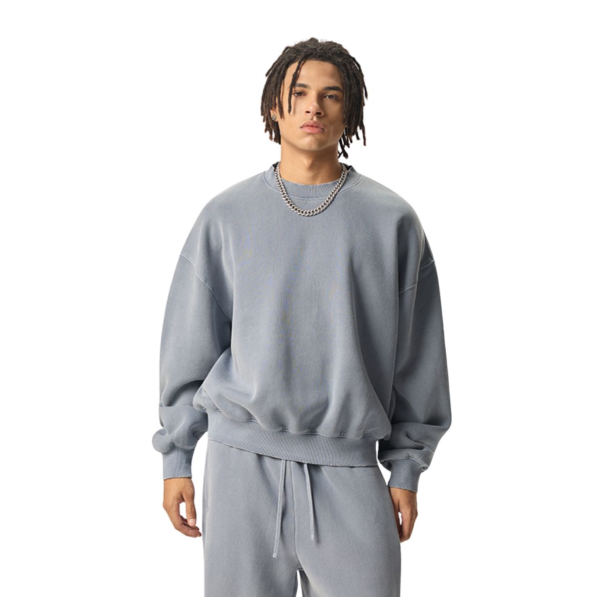 Boxy Fit WashedDistressed Fleece Sweatshirt