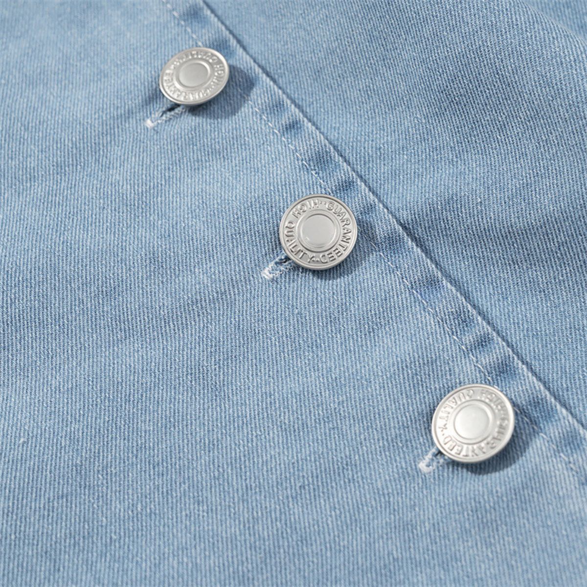 Light Blue Button-Front Denim Maxi Dress