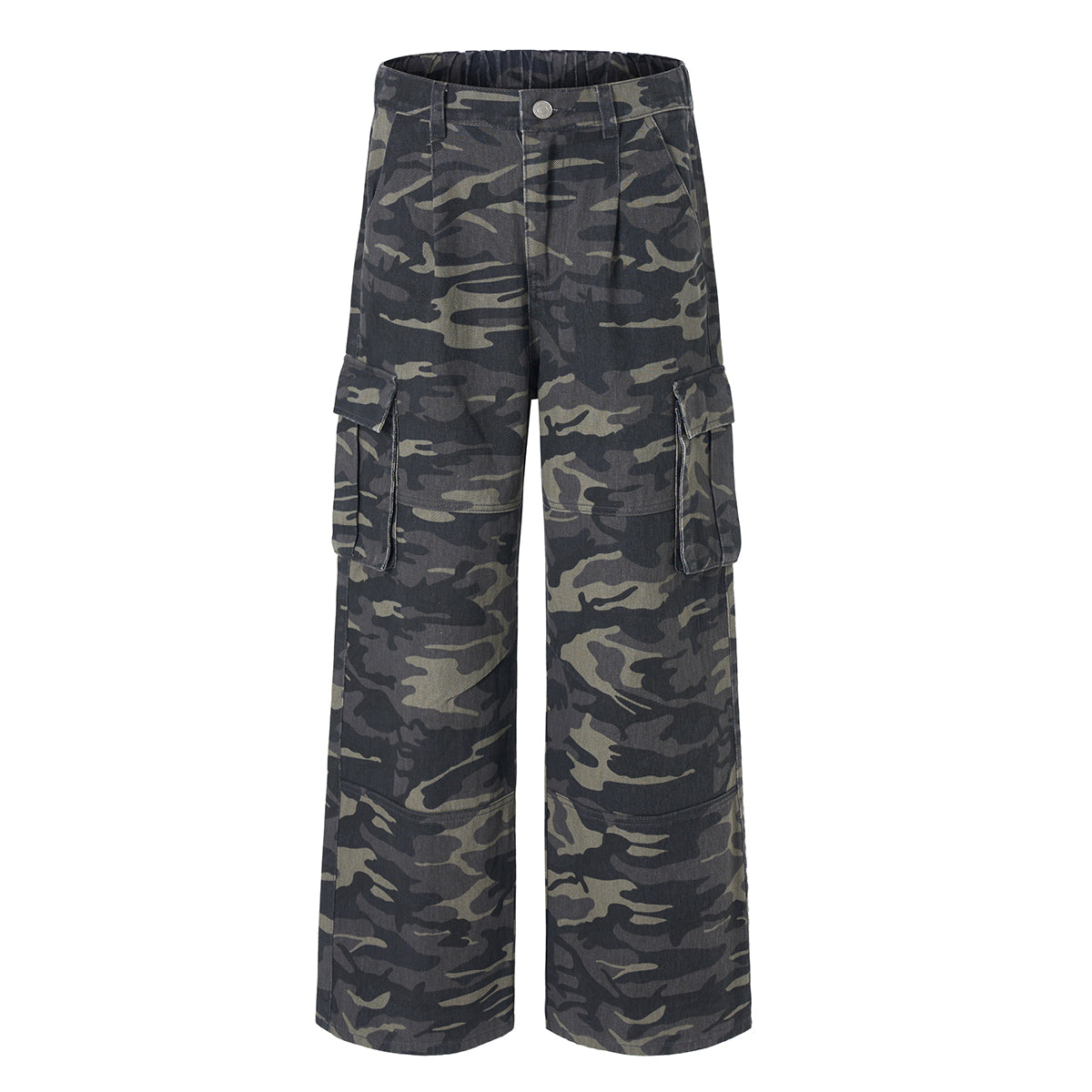 Camo Military Workwear Wide-Leg Cargo Utility Pants