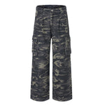 Camo Military Workwear Wide-Leg Cargo Utility Pants