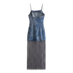Lace Patchwork Denim Maxi Dress