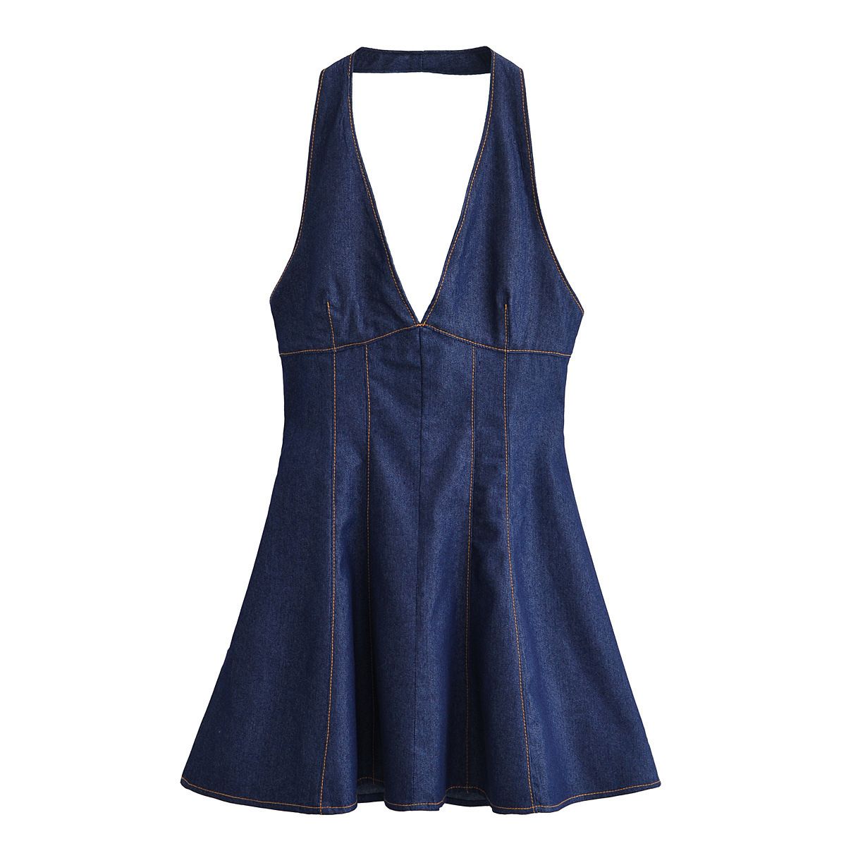 Halter Neck A-Line Denim Minidress