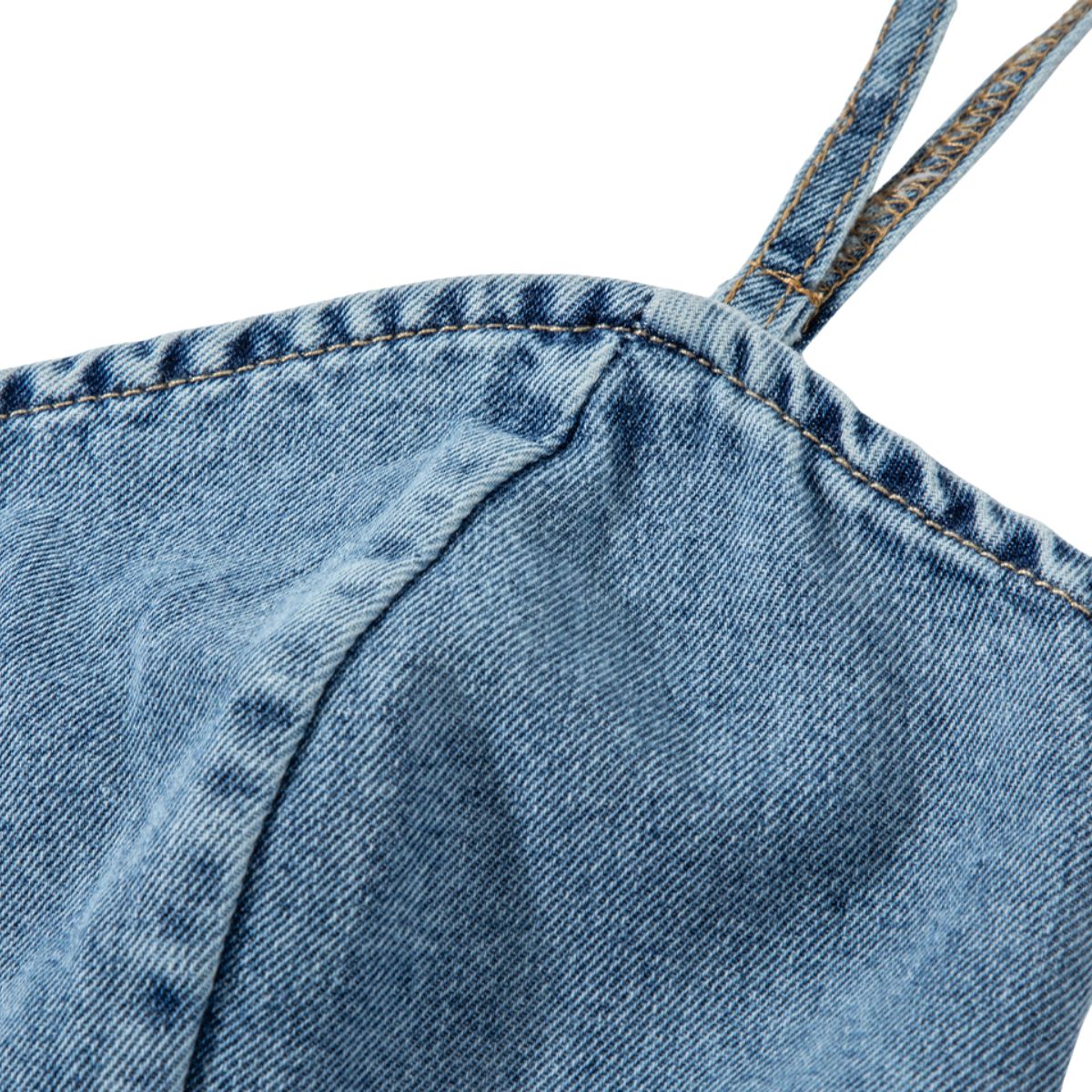 Button-Front Smocked Denim Midi Dress