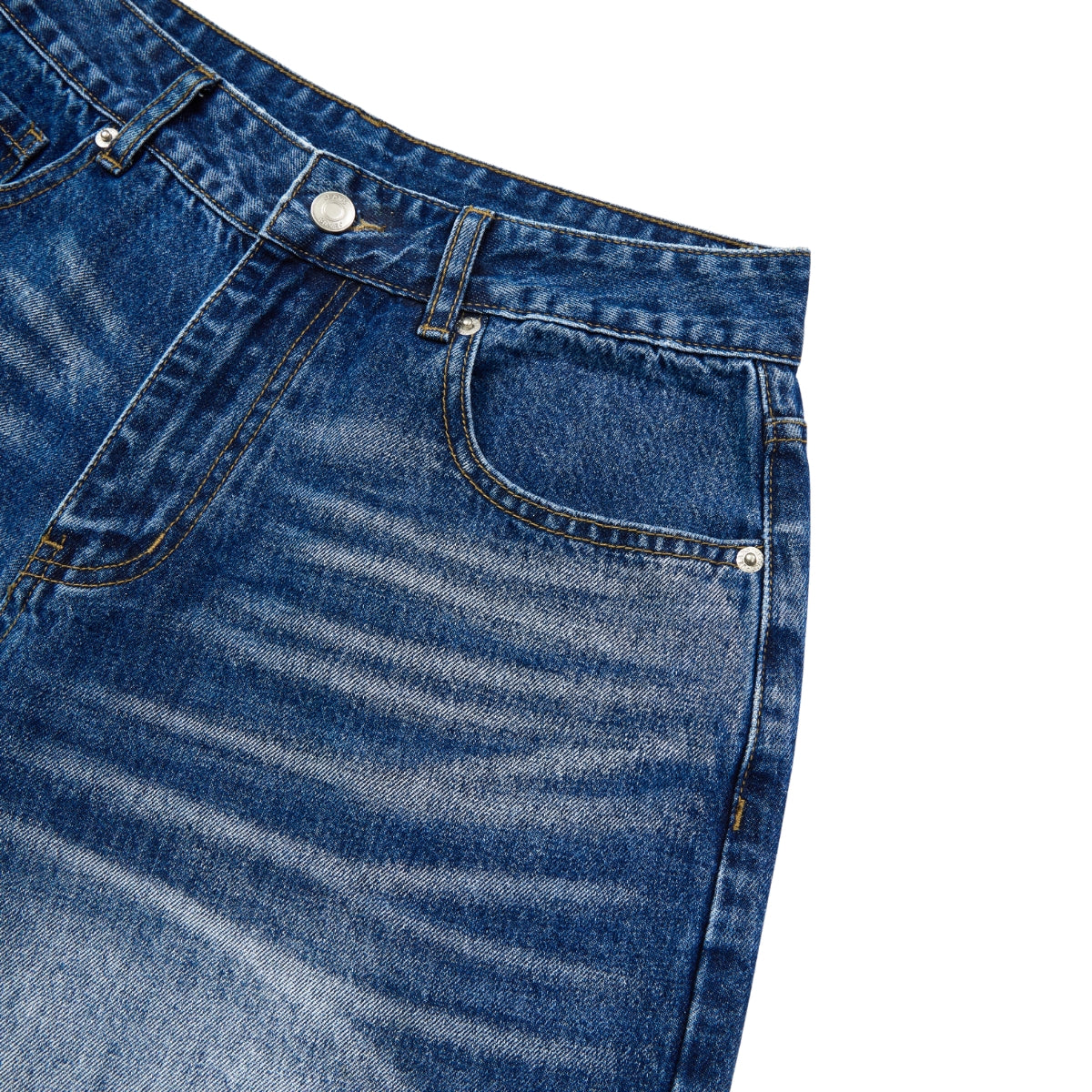 Washed Indigo Relaxed Fit Utility Denim Shorts
