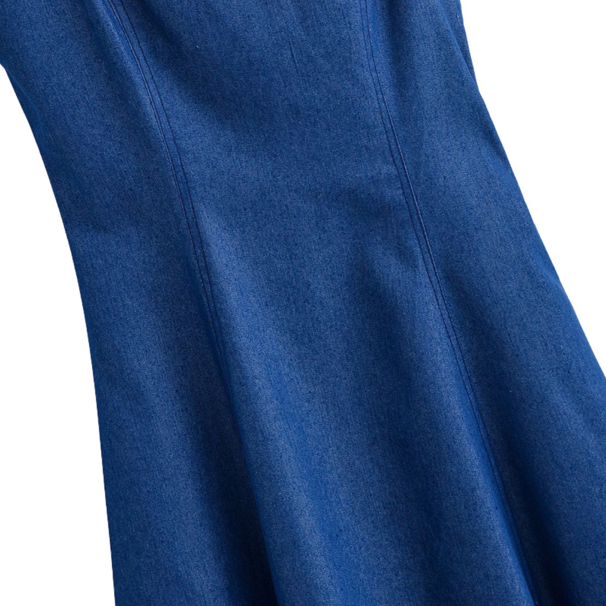 Classic Blue Denim Spaghetti Strap Flared Dress