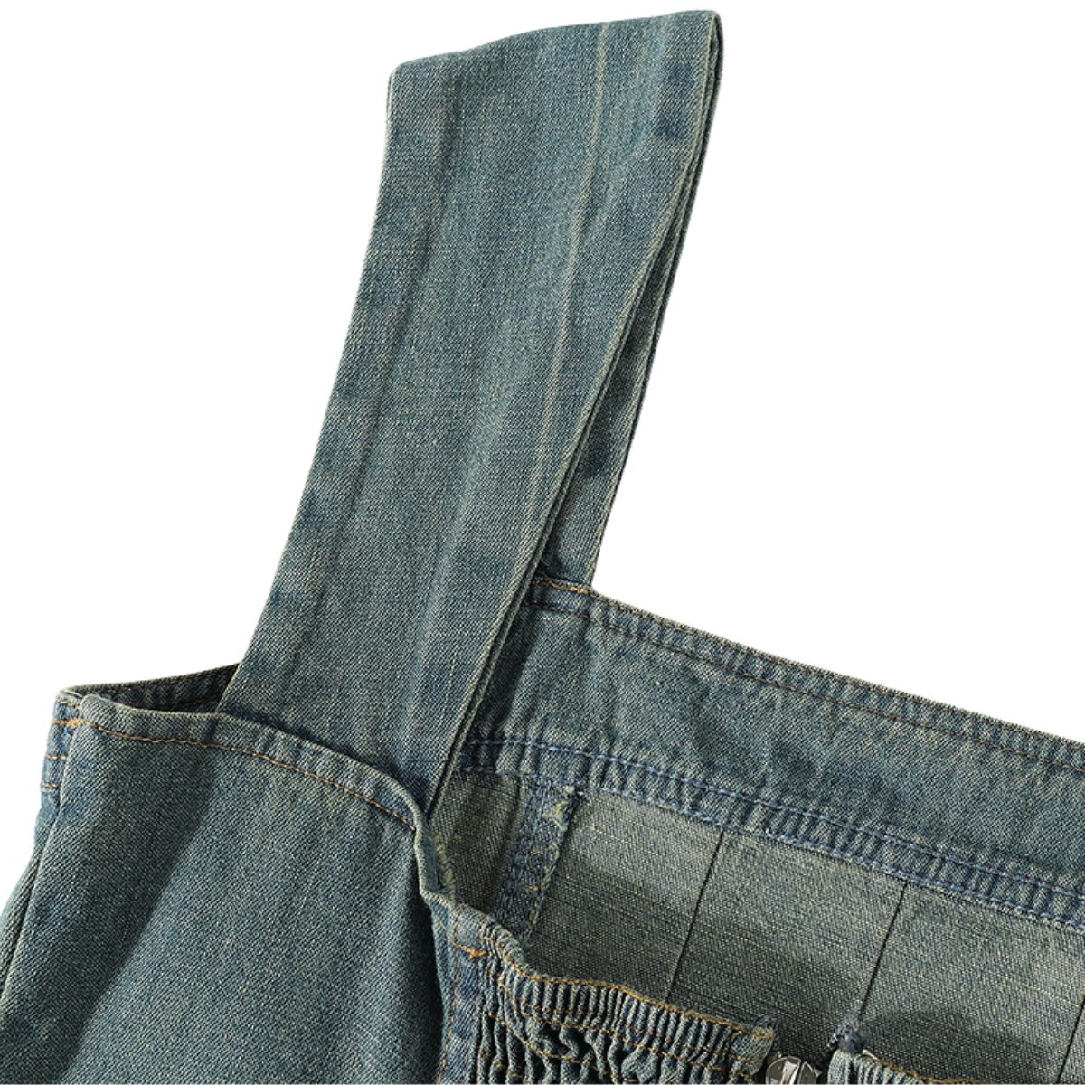 Smocked Back A-Line Denim Strappy Mididress