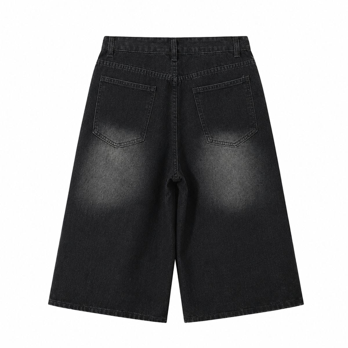 Star Print Washed Denim Capri Shorts