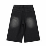 Star Print Washed Denim Capri Shorts