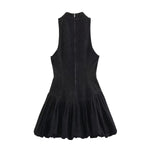 Black Sleeveless High-Neck Ruffled Mini Dress